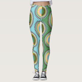 Gevouwen bloemen: retro blauw-groen patroon. leggings