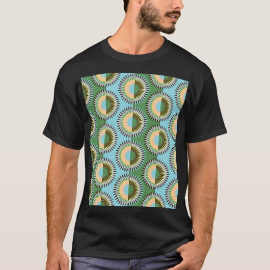 Gevouwen bloemen: retro blauw-groen patroon. t-shirt (Voorkant)