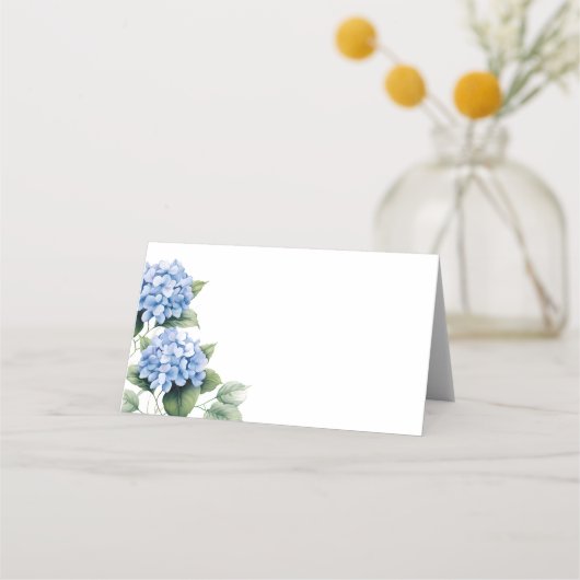 Gevouwen Naam Plaats Kaart-Blauw Hydrangeas (Voorkant)