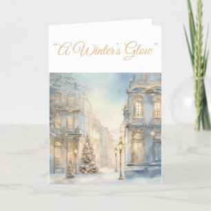 Gevouwen Vakantie Kaart-Blauw & Goud Xmas Elegance Feestdagen Kaart