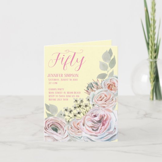 Gevouwen verjaardagskaart uitnodiging blanco binne (Voorkant)