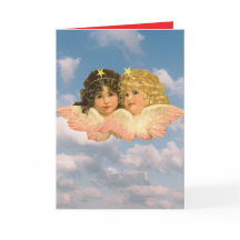 Gevouwen Wenskaart  TWIN ANGELS IN SKY