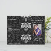 Gevouwen Zwart Grijs & Wit Damast Foto Bruiloft (Staand voorkant)