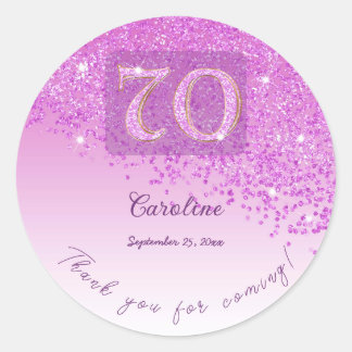 Gevroren Roze Glitters 70e Verjaardag Bedankt Ronde Sticker