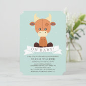 Gevulde Koe geel en groen neutraal Baby shower Kaart (Staand voorkant)