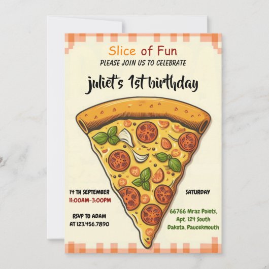 gevulde voeding jongen meisje tiener pizza eerste kaart (Voorkant)