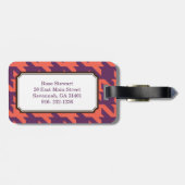 Gewaagd modern paars oranje houndstoothmonogram bagagelabel (Achterkant horizontaal)