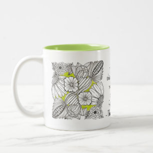 Gewaardeerde Vriendschap met Abstracte Bloem Doodl Tweekleurige Koffiemok