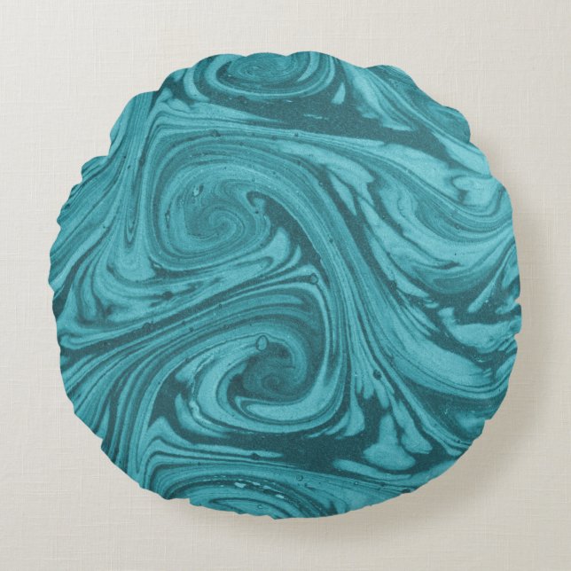 Gewapende en gebogen achtergrond in tonnen turquoi rond kussen (Voorkant)