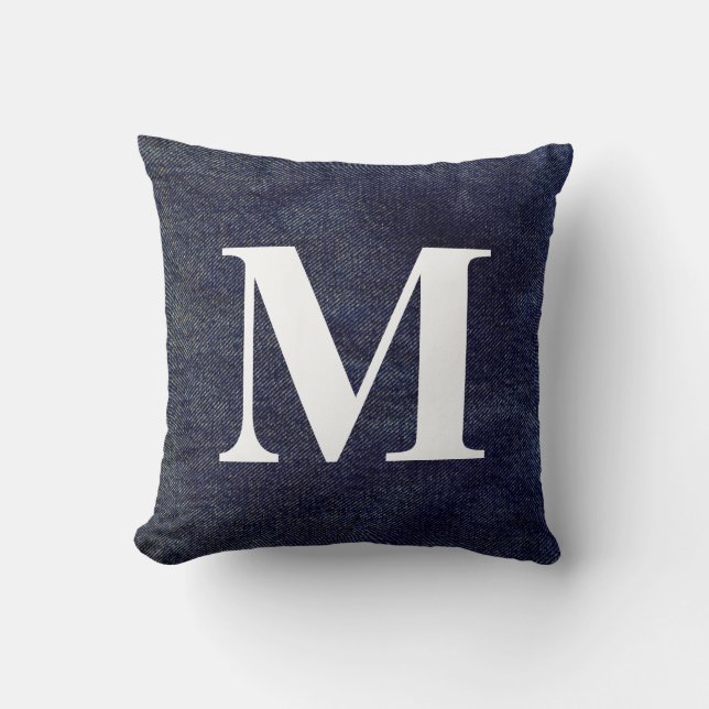 Gewassen Denim Design #7 met Monogram Kussen (Voorkant)