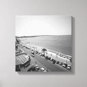 Gewassen van mensen op strand B&W verhoogd uitzich Canvas Afdruk