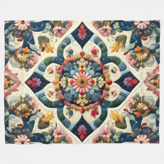 Gewatteerd Abstract bloemontwerp Fleece Deken (Voorkant (Horizontaal))