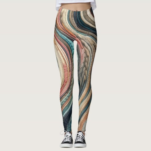 Gewatteerd abstract streepdesign leggings (Voorkant)