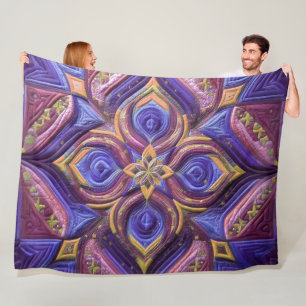 Gewatteerd Blauw en Pruim Abstract Ontwerp Fleece Deken