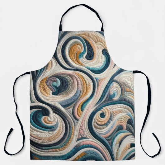 Gewatteerd Blauw Goud Abstract Ontwerp Schort (Voorkant)