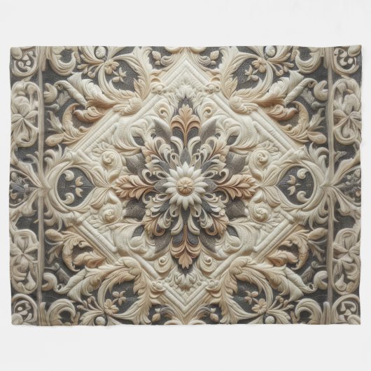 Gewatteerd Crème Grijs Sierlijk Arabesk Fleece Deken (Voorkant (Horizontaal))