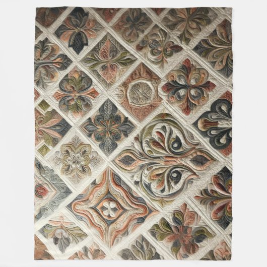 Gewatteerd ontwerp in koper groen grijs fleece deken (Voorkant)