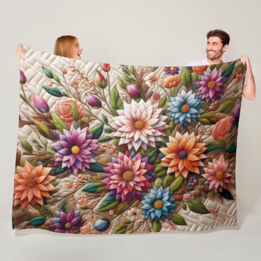 Gewatteerd ontwerp van bloemen fleece deken (In situ)