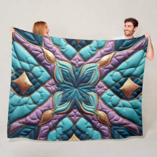 Gewatteerd Paarse turquoise blauw abstract ontwerp Fleece Deken