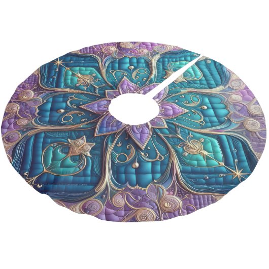 Gewatteerd Paarse turquoise blauw abstract ontwerp Kerstboom Rok (Gekanteld)