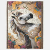 Gewatteerd wit paard en bloemen fleece deken (Voorkant)