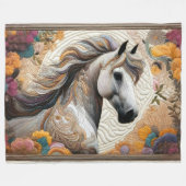 Gewatteerd wit paard en bloemen fleece deken (Voorkant (Horizontaal))