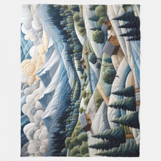 Gewatteerde berglandschap Scène Blauw Fleece Deken (Voorkant)