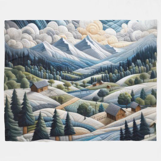 Gewatteerde berglandschap Scène Blauw Fleece Deken (Voorkant (Horizontaal))