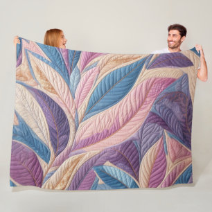 Gewatteerde Blauw Paarse Roze Bladeren Design Fleece Deken