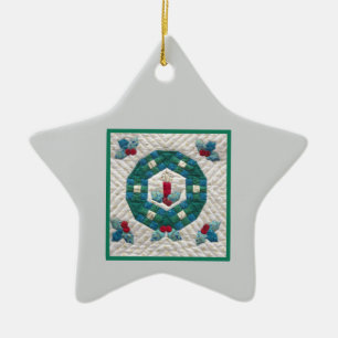 Gewatteerde kaars eerste kerst 2 keramisch ornament