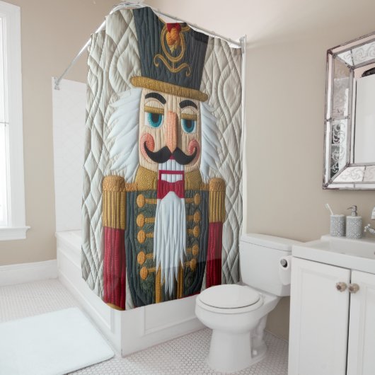 Gewatteerde kerst Notenkraker Douchegordijn (In situ)