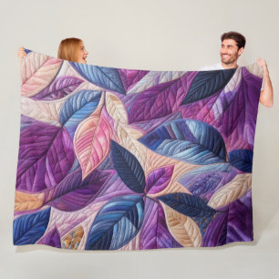 Gewatteerde Paarse Blauwe Roze Bladeren Design Fleece Deken