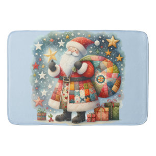 Gewatteerde patchwork kerstman met kerststerren badmat