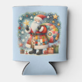 Gewatteerde patchwork kerstman met kerststerren blikjeskoeler (Voorkant)