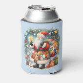 Gewatteerde patchwork kerstman met kerststerren blikjeskoeler (Blikje Achterkant)