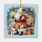 Gewatteerde patchwork kerstman met kerststerren keramisch ornament (Achterkant)