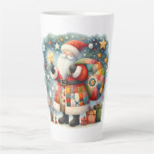 Gewatteerde patchwork kerstman met kerststerren latte mok (Voorkant)