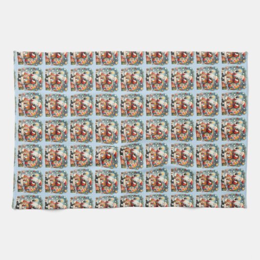 Gewatteerde patchwork kerstman met kerststerren theedoek (Horizontaal)