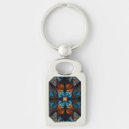 Gewatteerde Ster Abstract in Blauw Sleutelhanger
