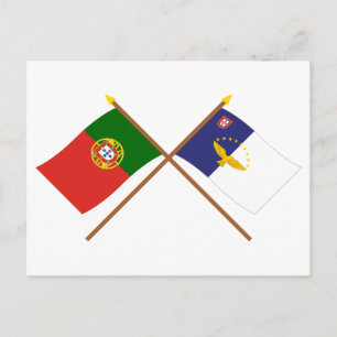 Geweekte vlaggen van Portugal en de Azoren Briefkaart