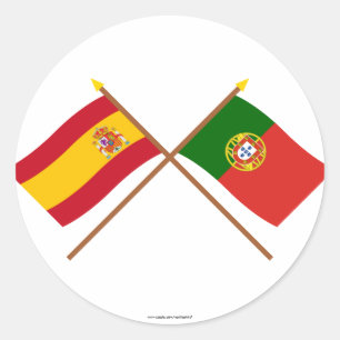 Geweekte vlaggen van Spanje en Portugal Ronde Sticker