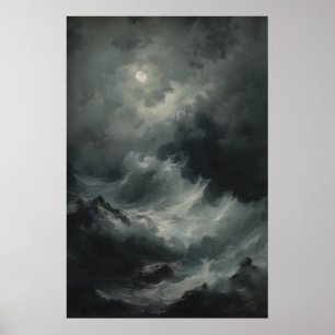 Gewelddadige Oceaangolven Volle Maan Gotisch Zeela Poster
