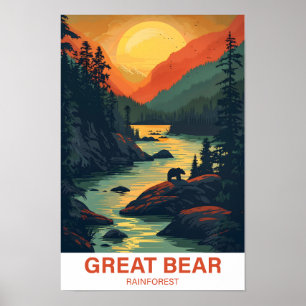 Geweldig Beer Regenwoud Canada Illustratie Reizen Poster