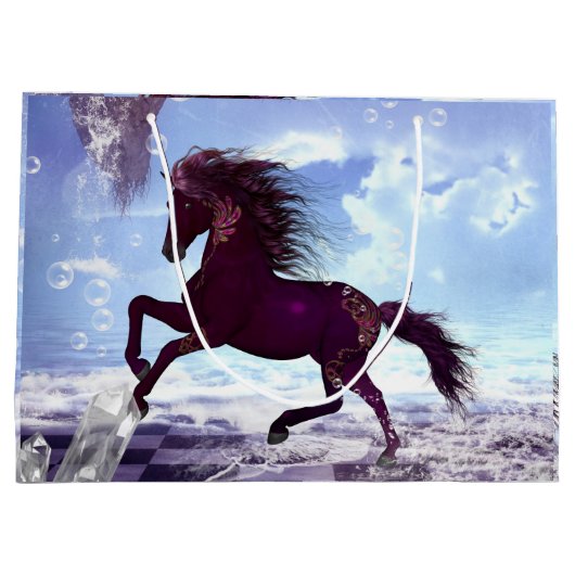 Geweldig fantasiepaard op het strand groot cadeauzakje (Achterkant)