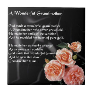 Geweldig grootmoeder gedicht - bloemen op zwart tegeltje