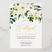 Geweldig huwelijk: White Blooming Flowers Golden Folie Uitnodiging (Voorkant)