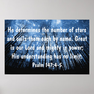 Geweldig is onze Heer Bijbelververs Psalms 147:4-5 Poster