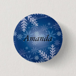 Geweldig kerstblauw Silver SNowflake Ronde Button 3,2 Cm