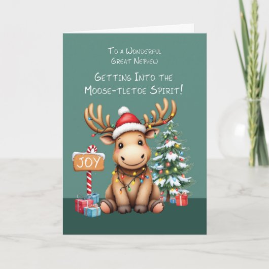 Geweldig neefje Schattig Funny Moose Christmas Kaart (Voorkant)