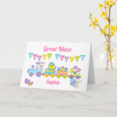 Geweldig nichtje Happy Easter Bunny Train Pink Kaart (Gele Bloem)